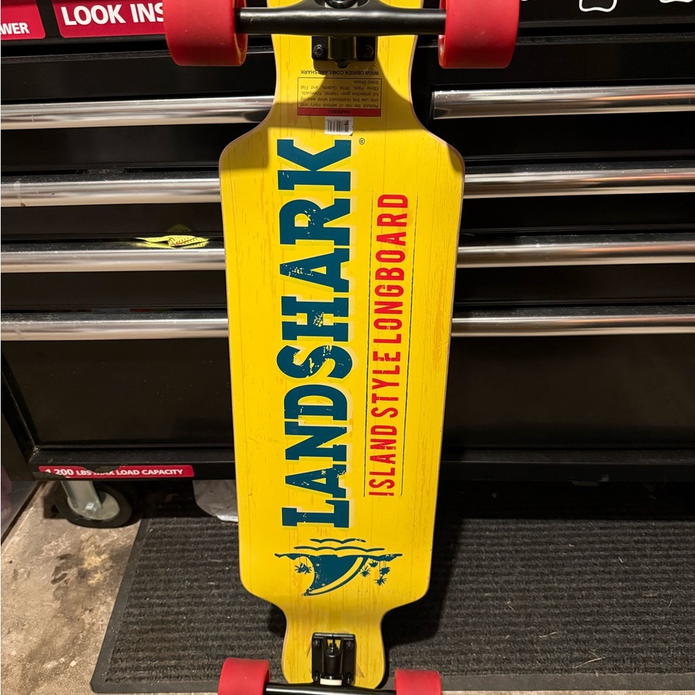 Landshark Yellow Longboard with Red Wheels